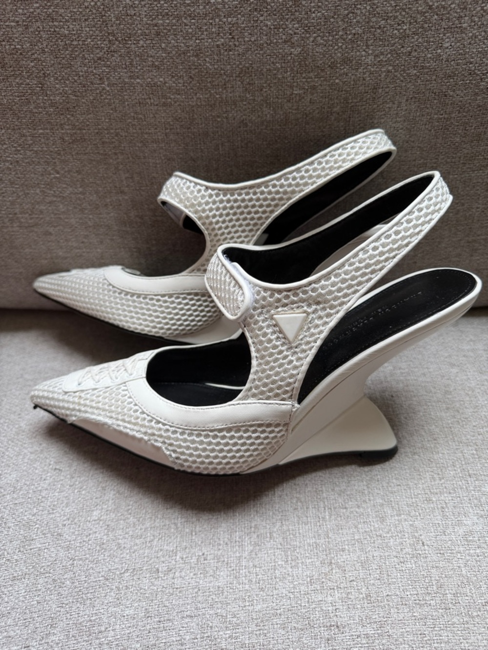 Brandon Blackwood Women’s White Pointed Slingback Heels with Mary Jane Strap - Picture 2 of 2